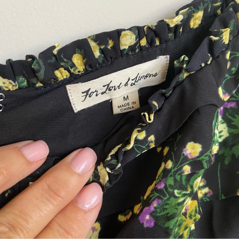 For Love And Lemons EILEEN mini dress, October Floral, Black and Lilac, Medium - Picture 3 of 11